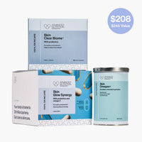 Advanced Nutrition skincare products including a box, can, and packaging on a white background.