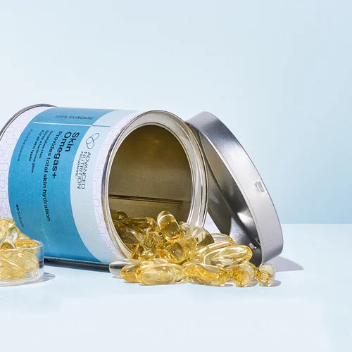 Spilled omega capsules from a tin